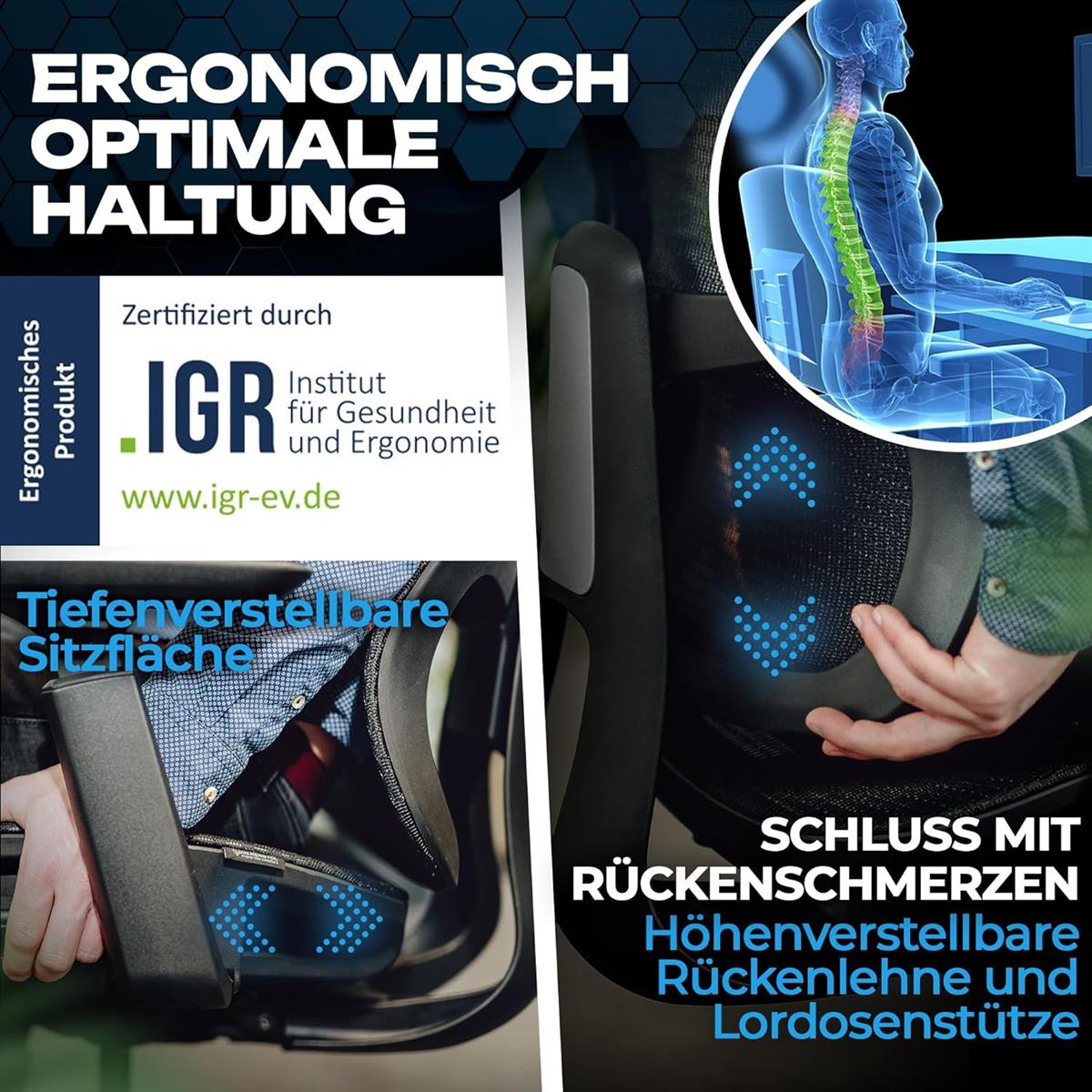 VALKENSTOL M5 Ergonomischer Bürostuhl 150 kg Schreibtischstuhl schwarz Mesh