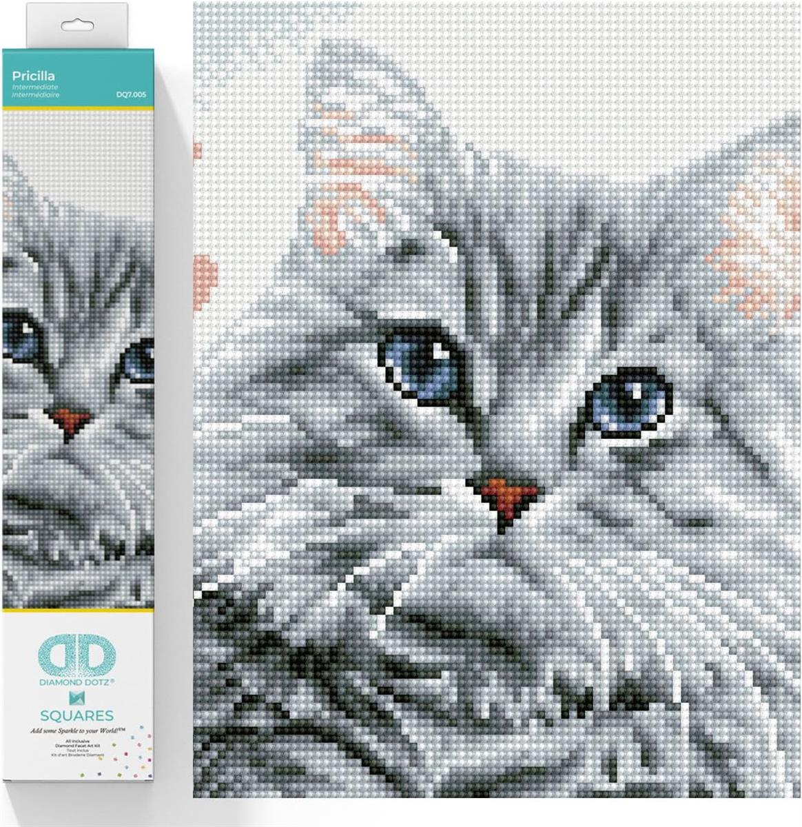 DIAMOND DOTZ DQ7.005 Diamond Painting Squares Set Katze Pricilla quadratische Diamant Mosaiksteinen Diamantmosaik-Kit Diamantkunst-Kit Kreativset