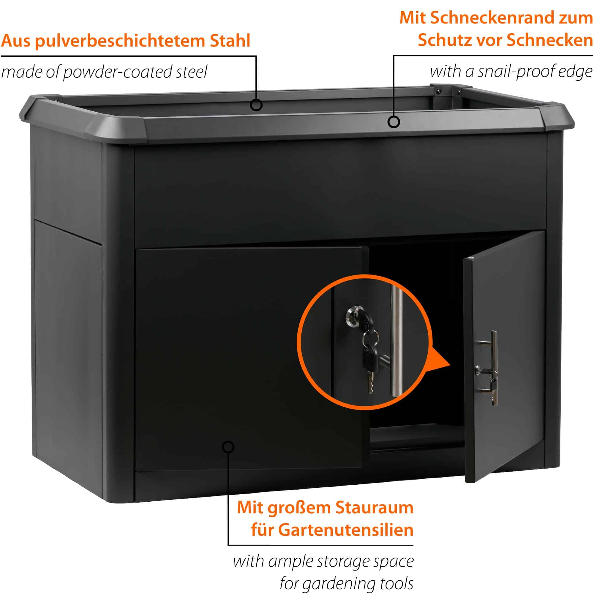 Dobar XL Hochbeet Metall mit Schneckenrand und Staufach
