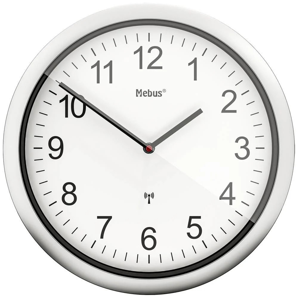 Mebus 19809 Funk Wanduhr 25cm x 4cm Silber Leisegang-Uhrwerk