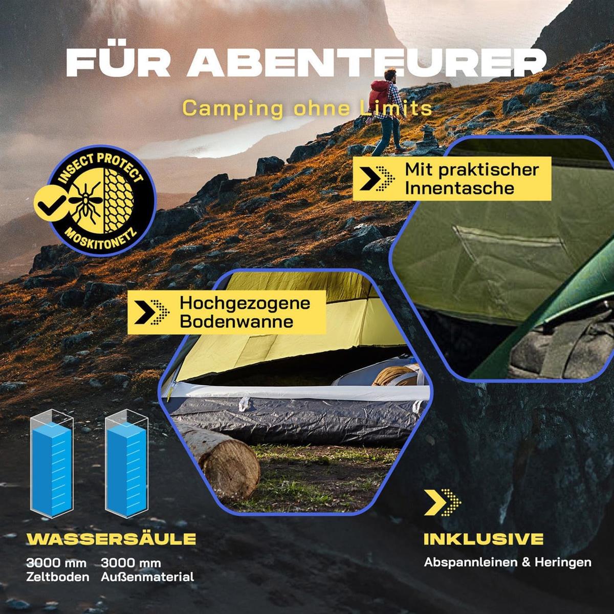 Lumaland Outdoor Pop Up Kuppelzelt Wurfzelt 2 bis 3 Personen