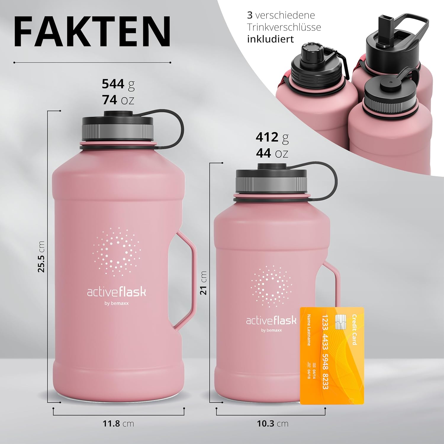 BeMaxx Trinkflasche Edelstahl ACTIVE FLASK BIG 2,2L rosa