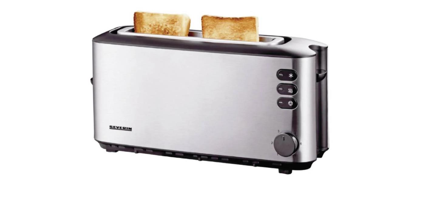 Severin AT 2515 Langschlitztoaster mit eingebautem Brötchenaufsatz Edelstahl gebürstet Schwarz