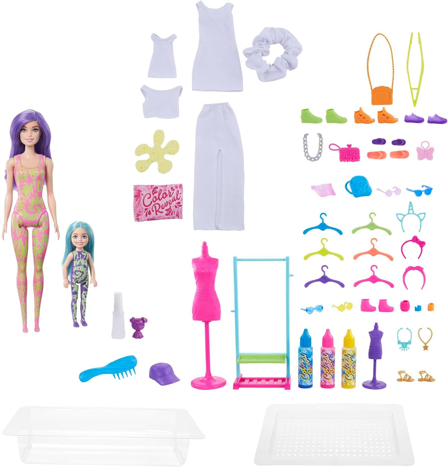 Mattel HCD29 Barbie Colour Reveal Tie Dye Fashion Maker Färbe-Set Colour Reveal Chelsea-Puppe auswaschbare Farbe Spielzeugpuppe