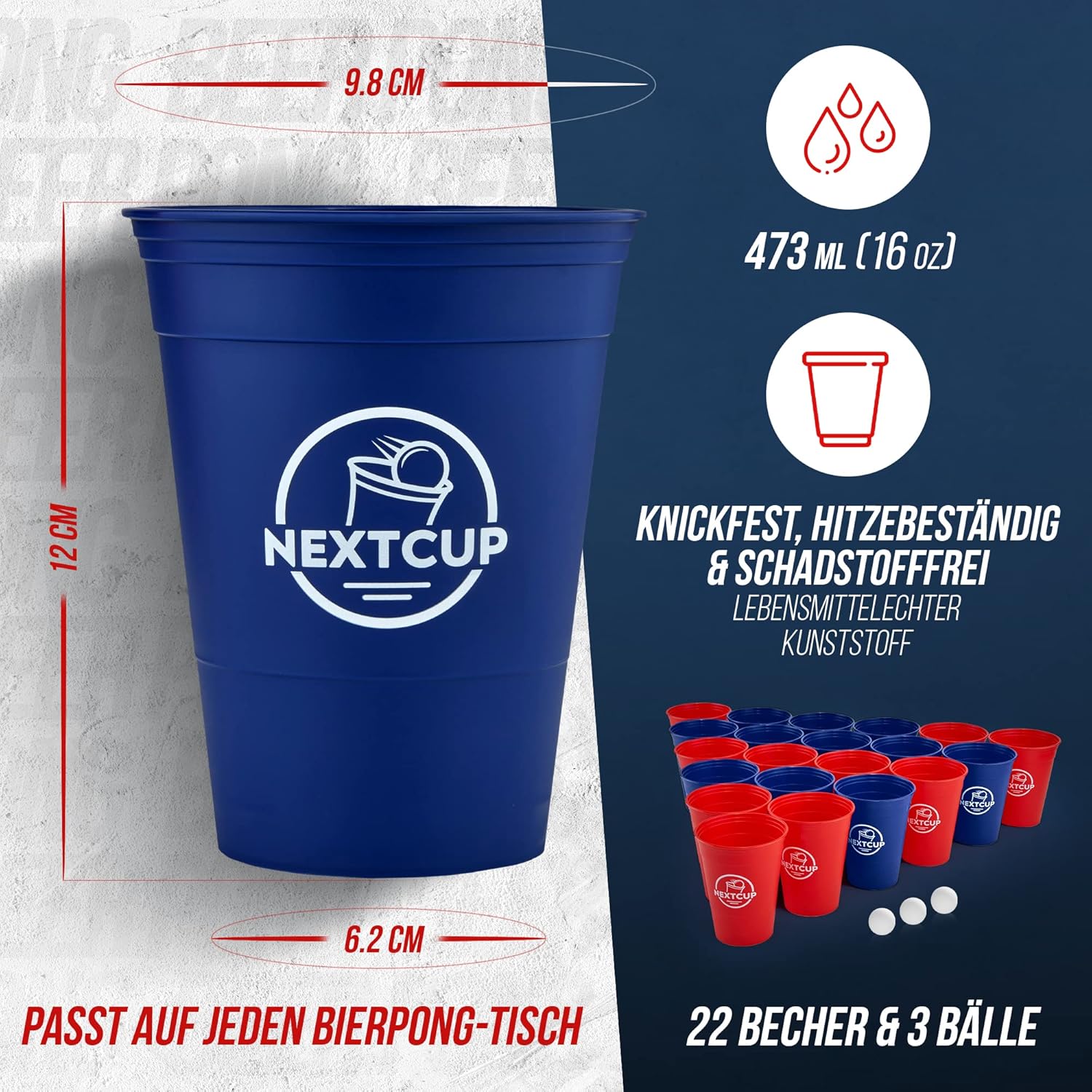 NEXTCUP Becher Set 22 extra stabile und nachhaltige Hartplastik Becher