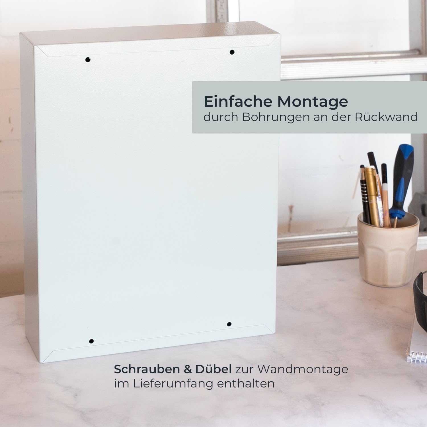 HMF Schlüsselschrank mit Zahlencode, Schlüsselkasten groß | 42 Haken | 35 x 27 x 8 cm | Lichtgrau
