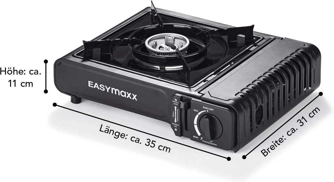 EASYmaxx Gaskocher tragbar kompakter Campingkocher mit Transportkoffer 2500 W Outdoo
