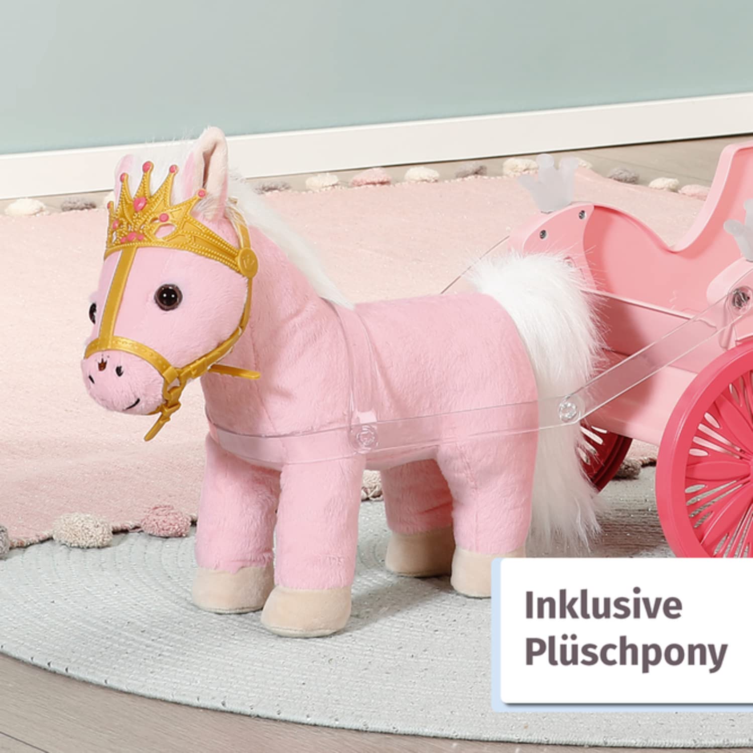 Zapf Creation 707210 Baby Annabell Little Sweet Kutsche und Pony 2-in-1 Puppenwagen Kutsche Plüschpony Puppenkutsche Spielzeugkutsche Puppenzubehör Puppenwagen