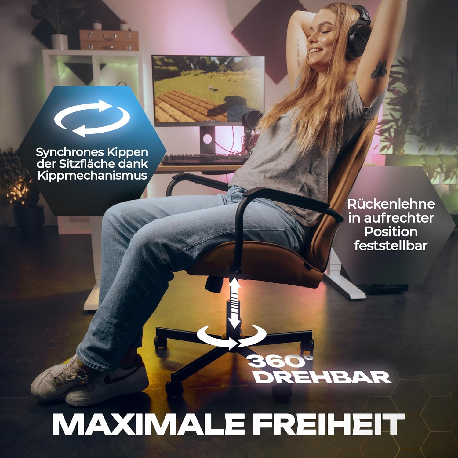 SITZGOLD S ONE Gaming Stuhl braun Schreibtischstuhl Bürostuhl #B20