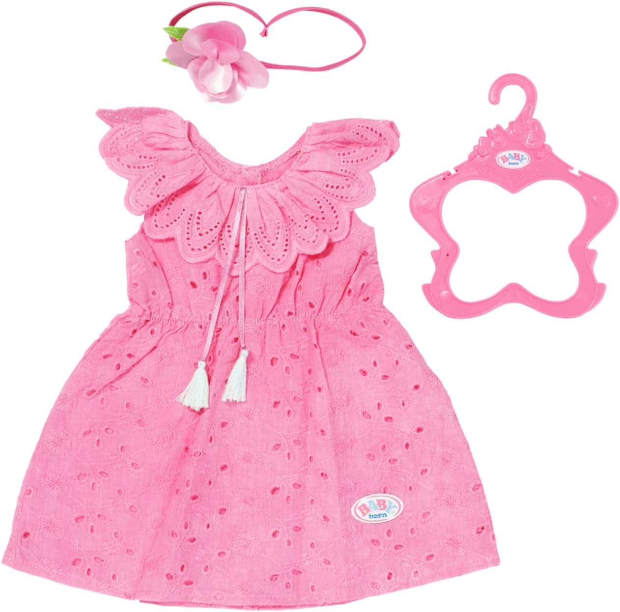 BABY born Trendy Blumenkleid, Puppenkleid aus rosa Spitzenstoff mit Haarband für 43 cm Puppen, 832684 Zapf Creation