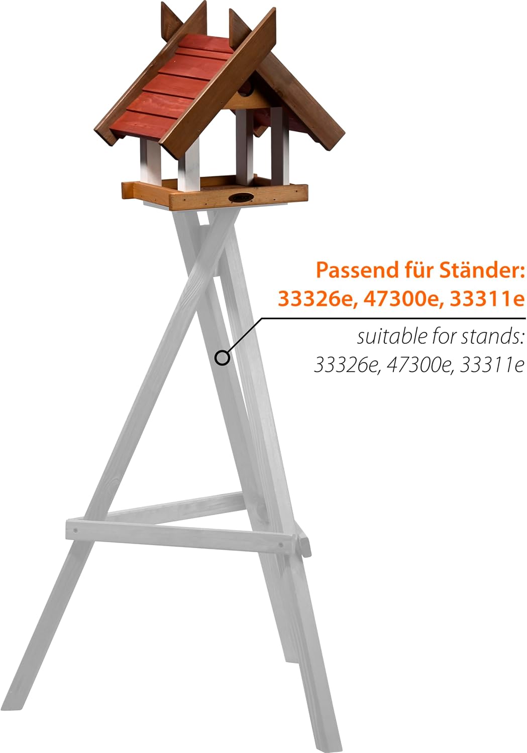 dobar Green Label Großes Vogelhaus Herbstfrüchte für Ständermontage - Futterstation für Wildvögel mit großem Futtertablett Wildvogelfutterplatz - 36 x 28,5 x 33,5 cm  Braun/Rot/Weiß