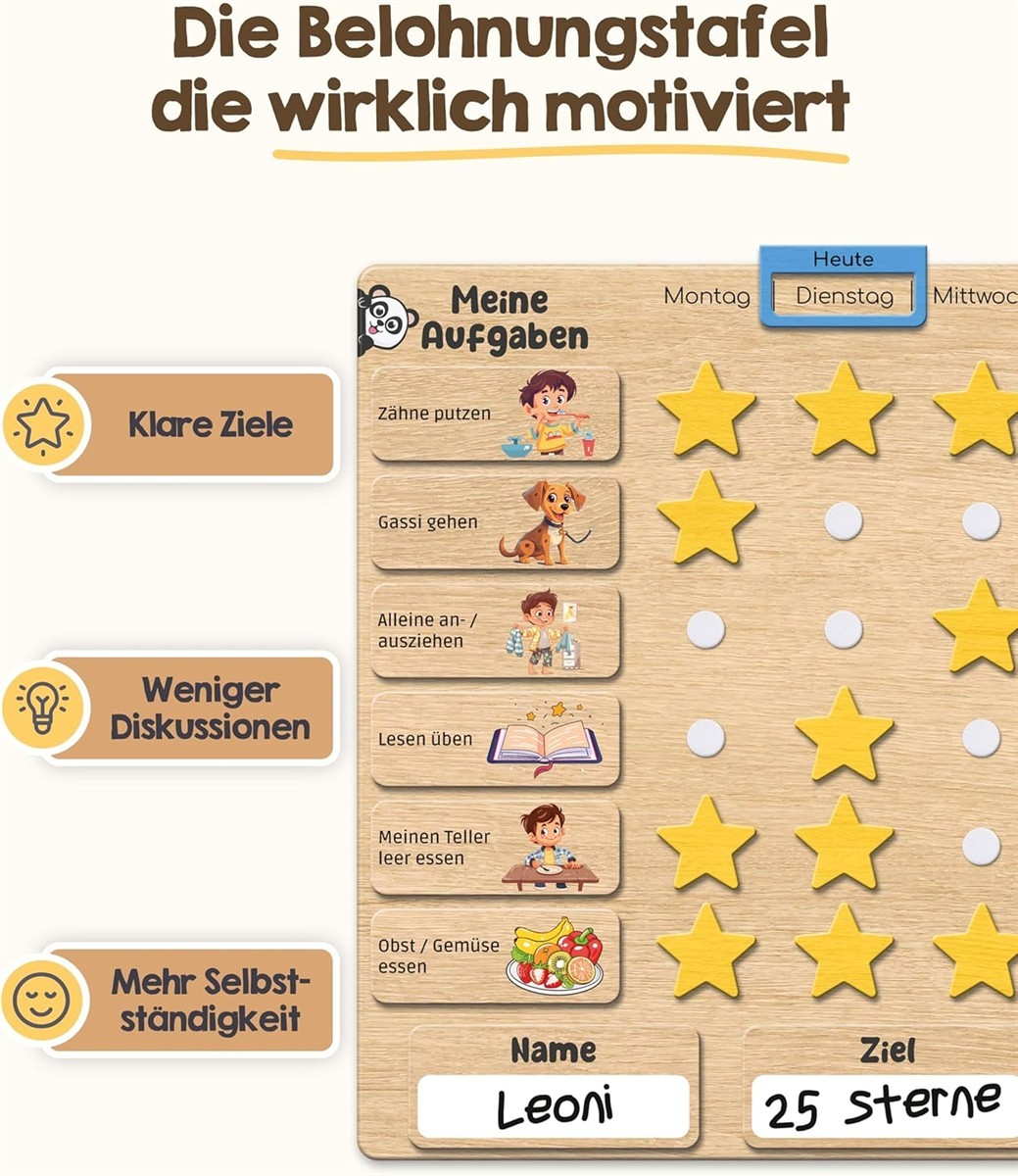Kachelboard, Aufgabenboard, Sternenmarkierung, Zielstern, Lernboard