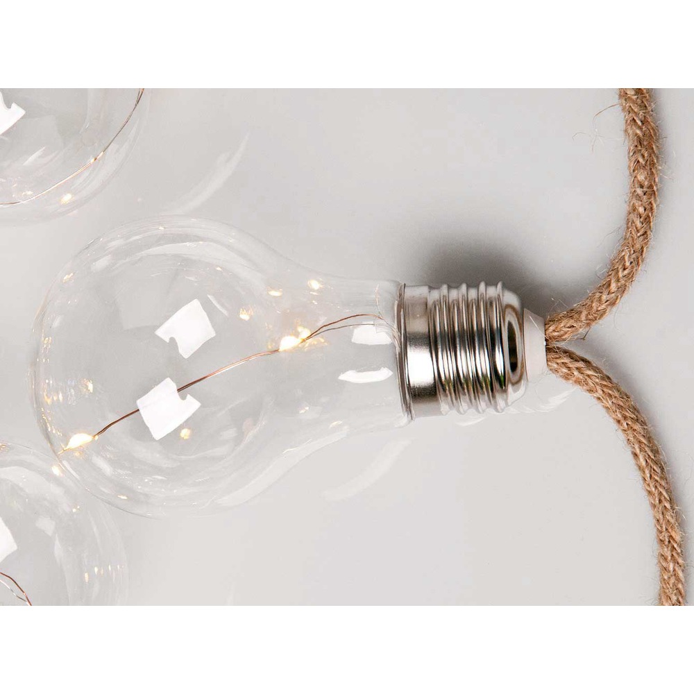 LED-Lichterkette Boho-Style Hanfseil mit 10 Glühbirnen batteriebetrieben