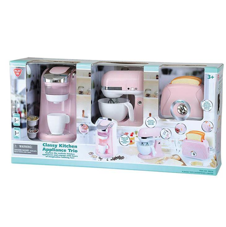 Playgo 38336 Classy Kitchen Appliances Trio Pink Kaffeemaschine Toaster Mixer