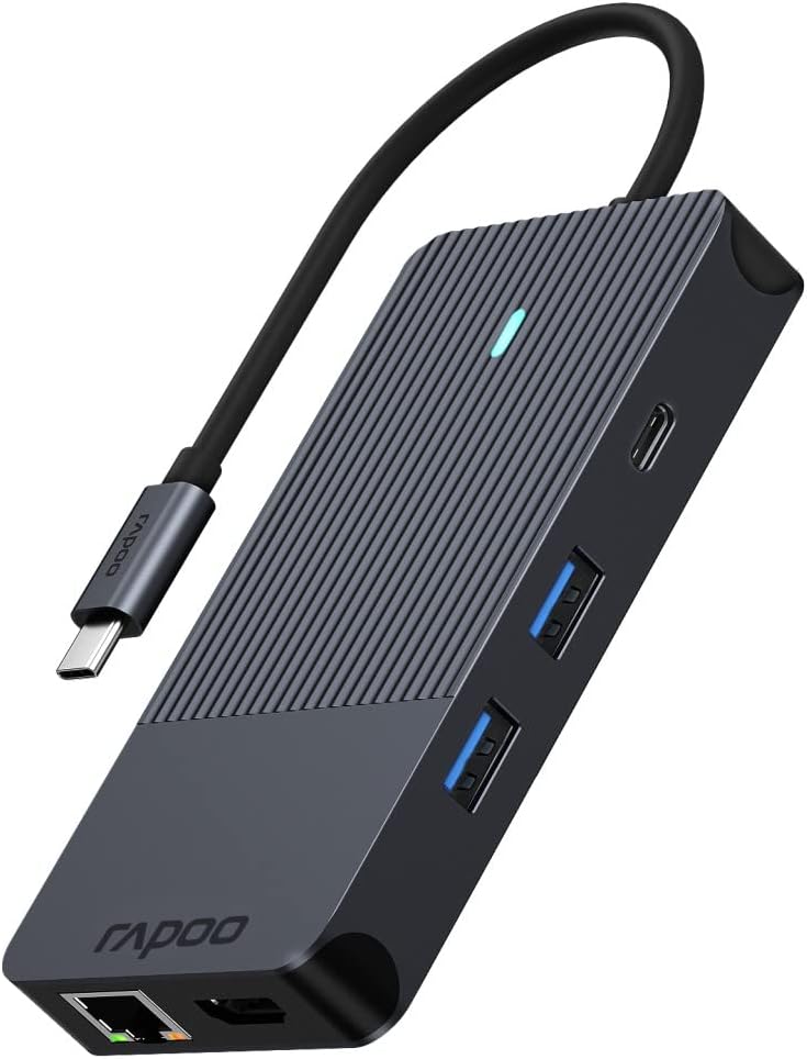 Rapoo UCM-2005 USB-C Multiport Adapter 10-in-1 100W Power Delievery, 2x 4K HDMI, 1 Gbps LAN, 1 USB-C und 2 USB-A 3.0 Datenports