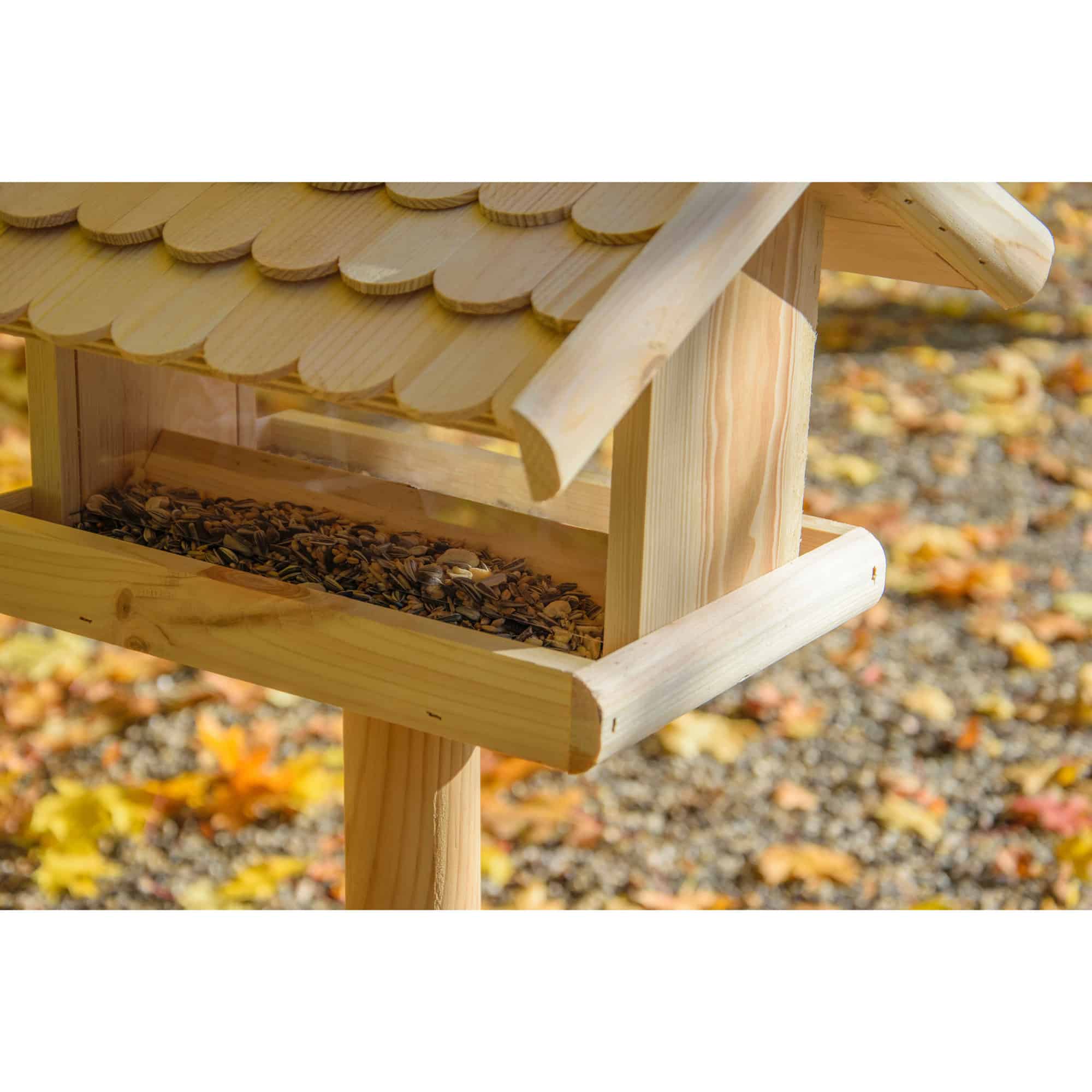 Dobar Vogelhaus mit Futter-Silo mit Holz Dachschindeln Futterhaus
