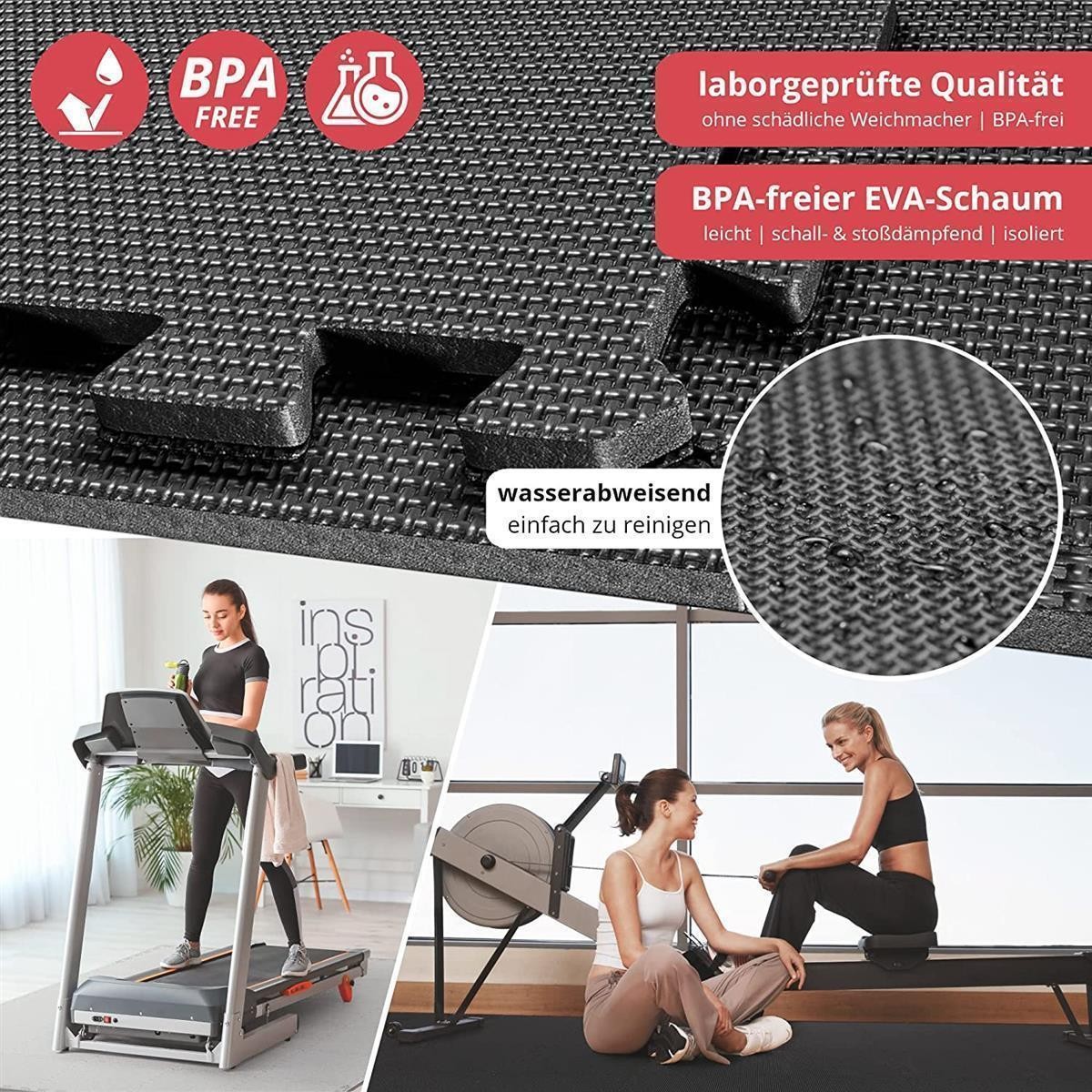 TPE-Material, Grau/Schwarz, Fitnessmatte, Wasserabweisend, BPA-frei
