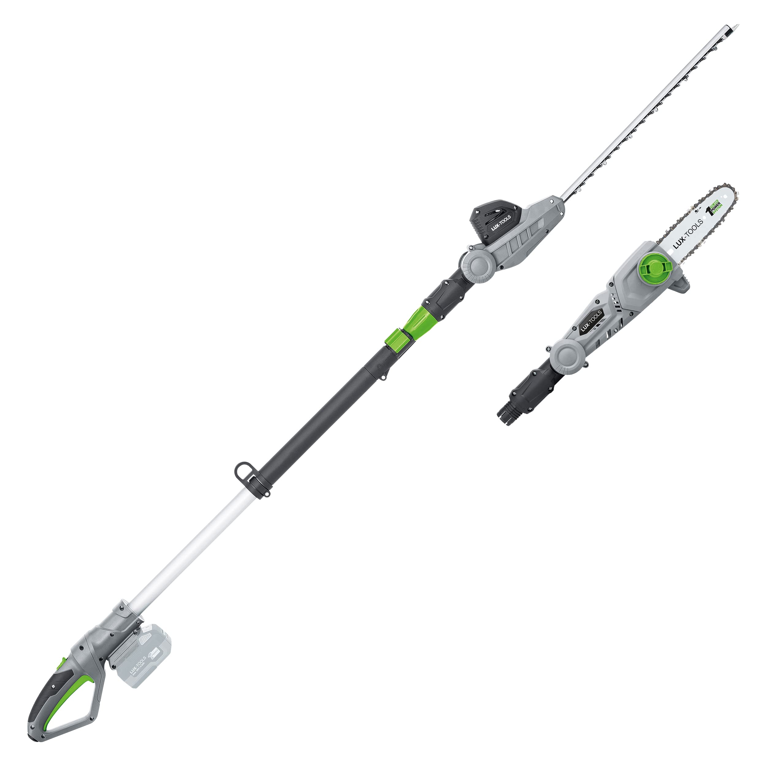 LUX-TOOLS A-HS-20/41T 2in1 Akku-Teleskopheckenschere und -Astsäge mit 41 cm Schnittlänge & 16 mm Schnittstärke | 20V Heckenschere inkl. Teleskop-Stiel [ohne Akku/ohne Ladegerät]