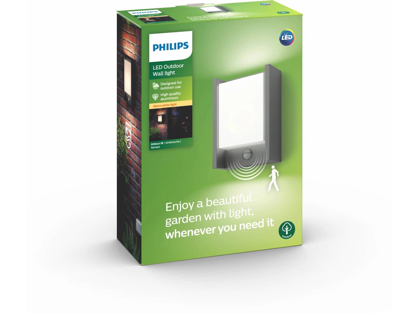 Philips LED Außenwandleuchte mit Bewegungsmelder Arbour Anthrazit 6 W