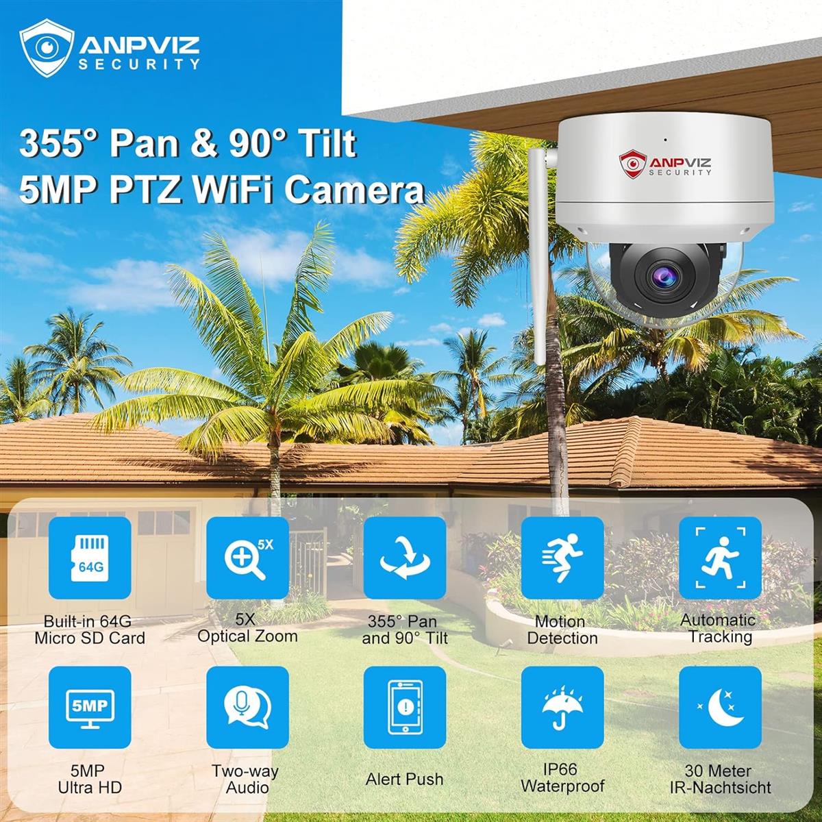 Anpviz Überwachungskamera Aussen WLAN 5MP PTZ IP Outdoor