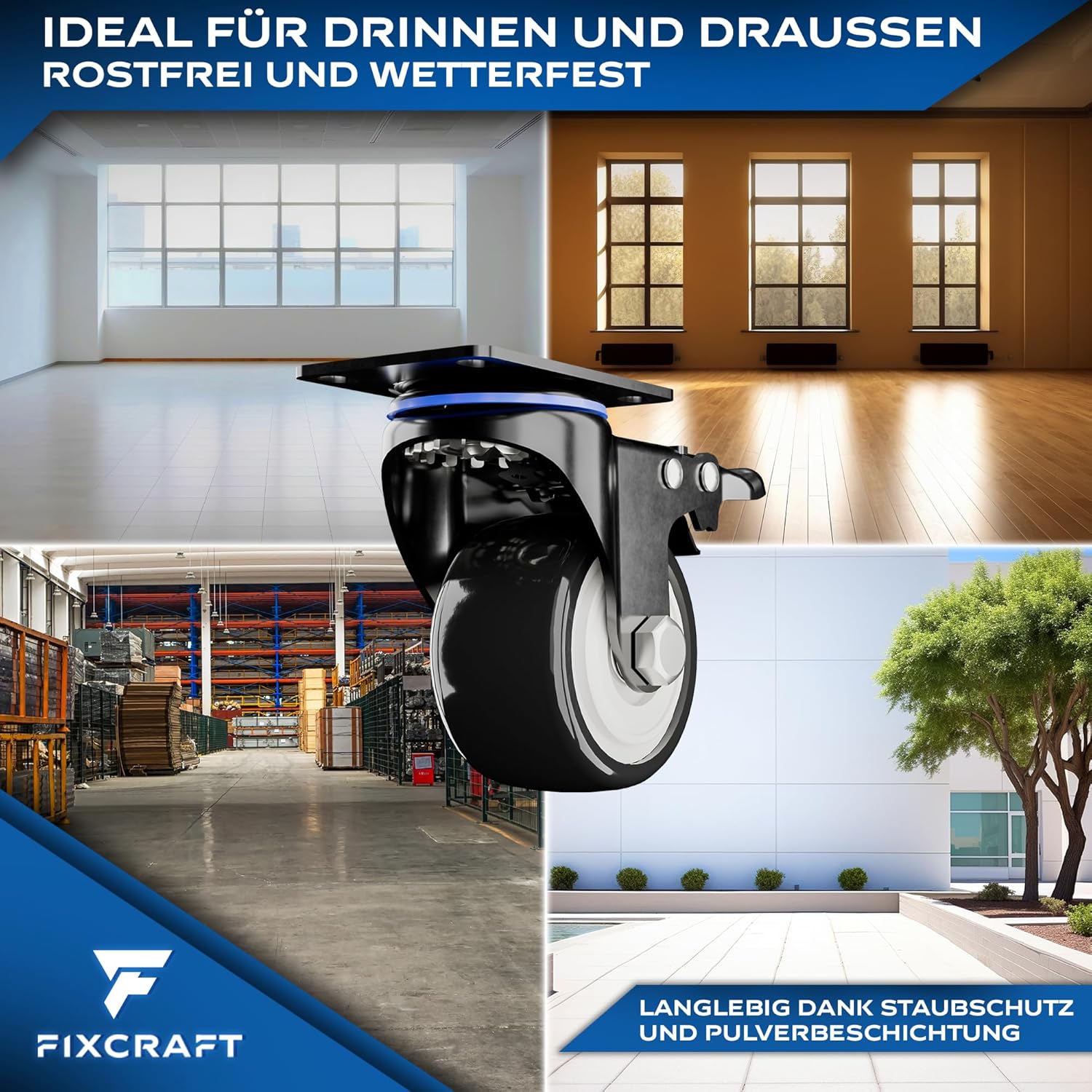FIXCRAFT 4x Schwerlastrollen mit Bremse Möbelrollen Transportrollen 50mm