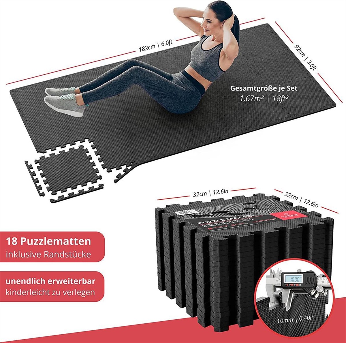 Fitness-Matte, Workout-Matte, Interlocking-Platten, Rutschfest, Fitness-Set