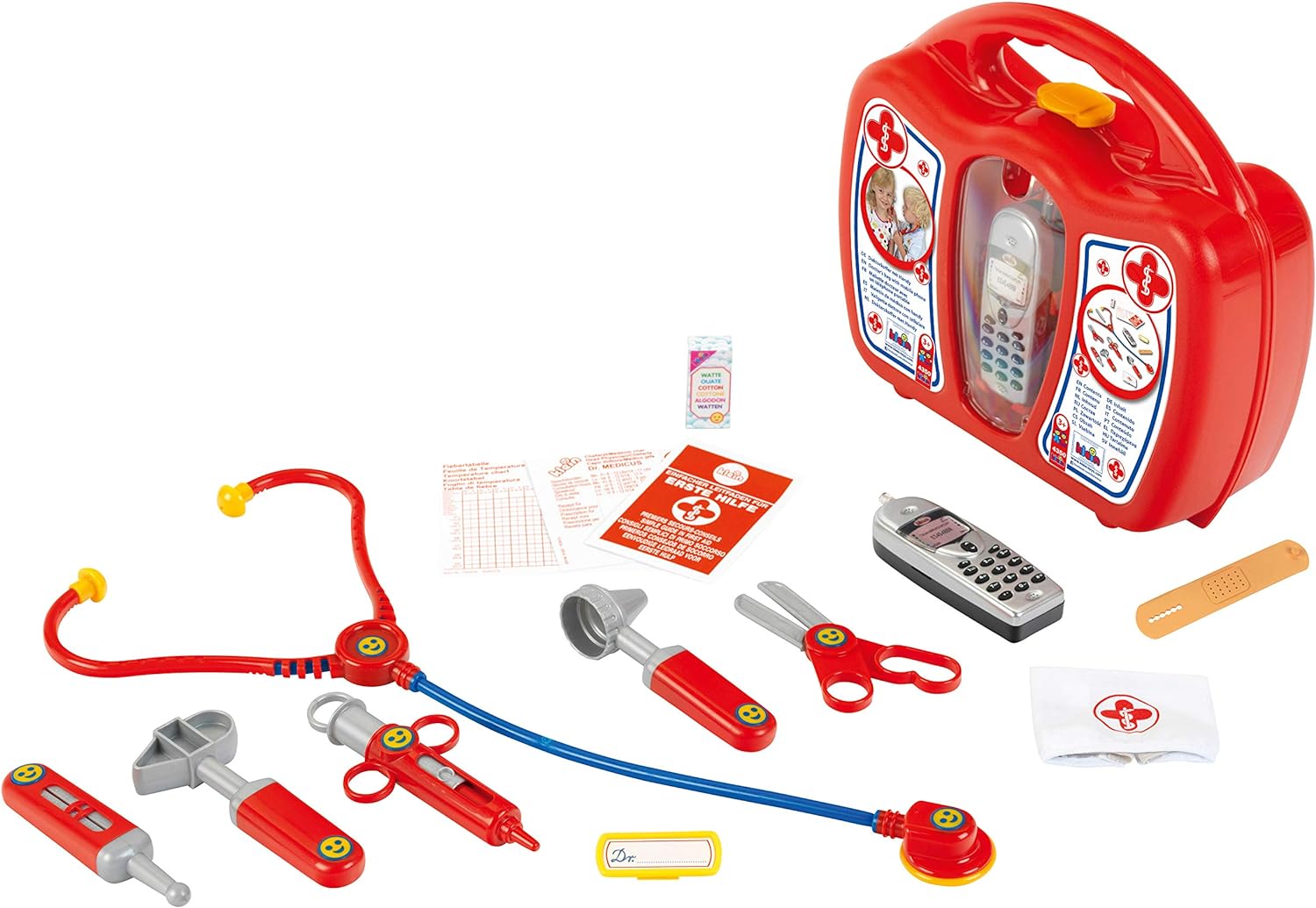 Theo Klein 4350 Arztkoffer mit Handy Robuster Koffer mit Stethoskop Thermometer Reflexhammer Spritze Arzt Spielzeug