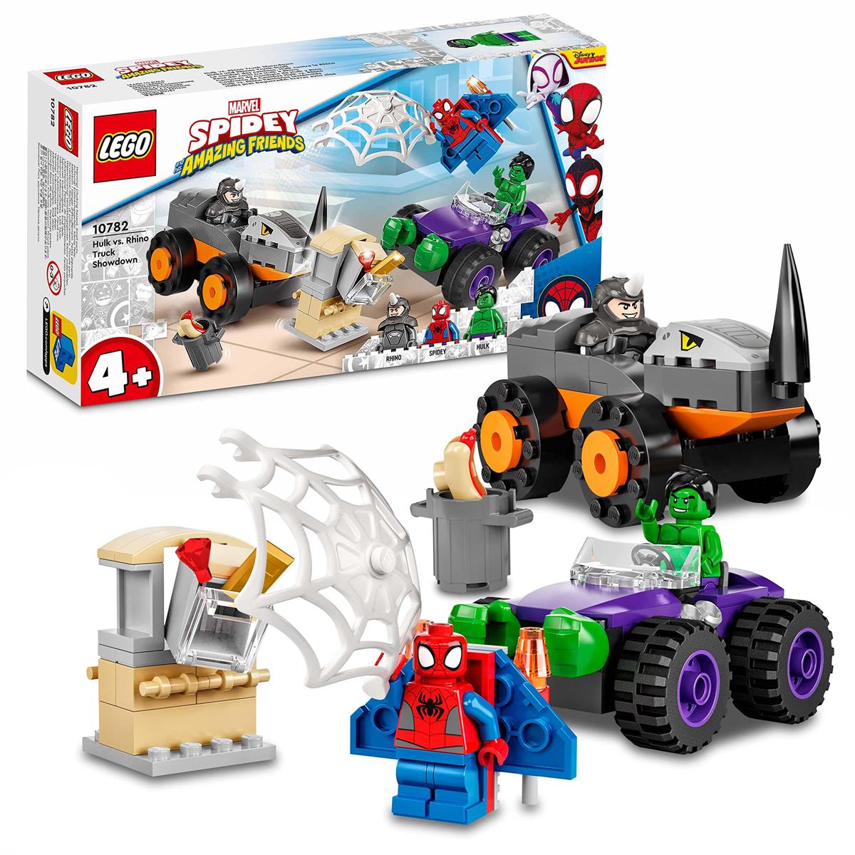 LEGO Marvel Spidey und seine Super-Freunde Hulks und Rhinos Monster Truck-Duell, Spider-Man-Set, Superhelden-Spielzeug zum Bauen ab 4 Jahren 10782