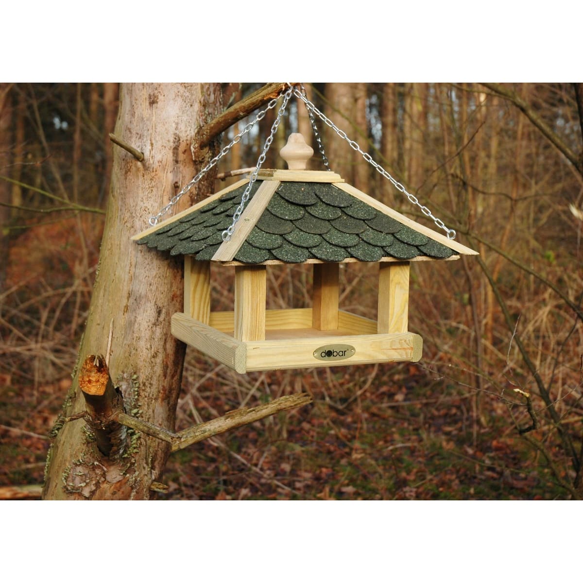 Vogelhaus, Vogelfutterhaus, Hängendes Futterschiff, Holzschindeln, Schindeldach