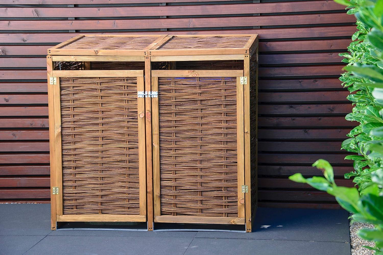 Dobar Doppel Mülltonnenverkleidung aus Weide aufklappbare Mülltonnenbox