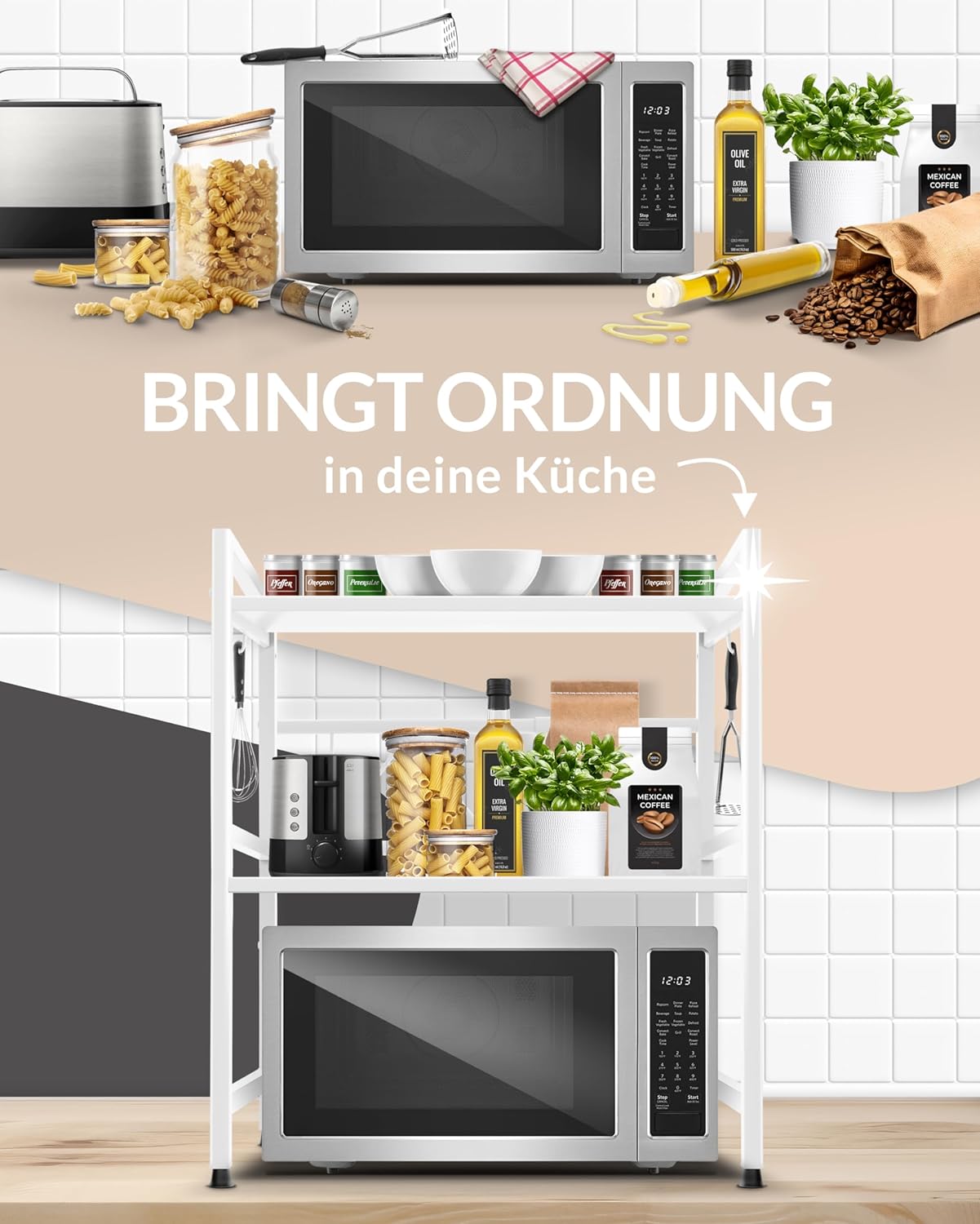 Heldenwunder Mikrowellenregal 3-stufig weiss Küchenregal #B199