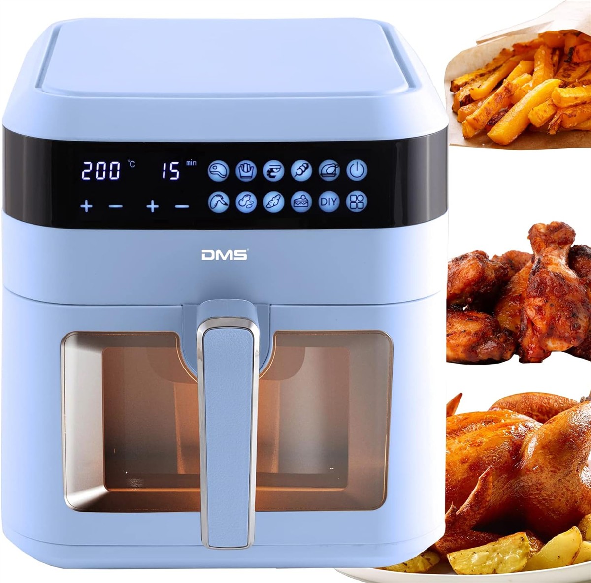 Air fryer, Digitale Anzeige, Blau, Kompakte Bauweise, Pommes Wings Hähnchen