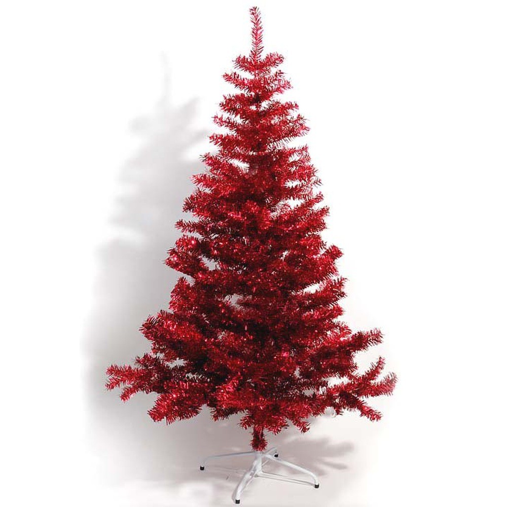 künstlicher Weihnachtsbaum, rote Tannenzweige, Fichte, hängender Baum, Standfuß aus Metall