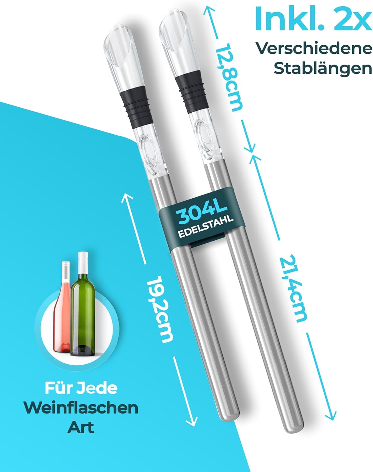 Brendo Weinkühler 4-in-1 Weinkühlstab Edelstahl Flaschenkühler Weinkühlstäbe Weinausgießer