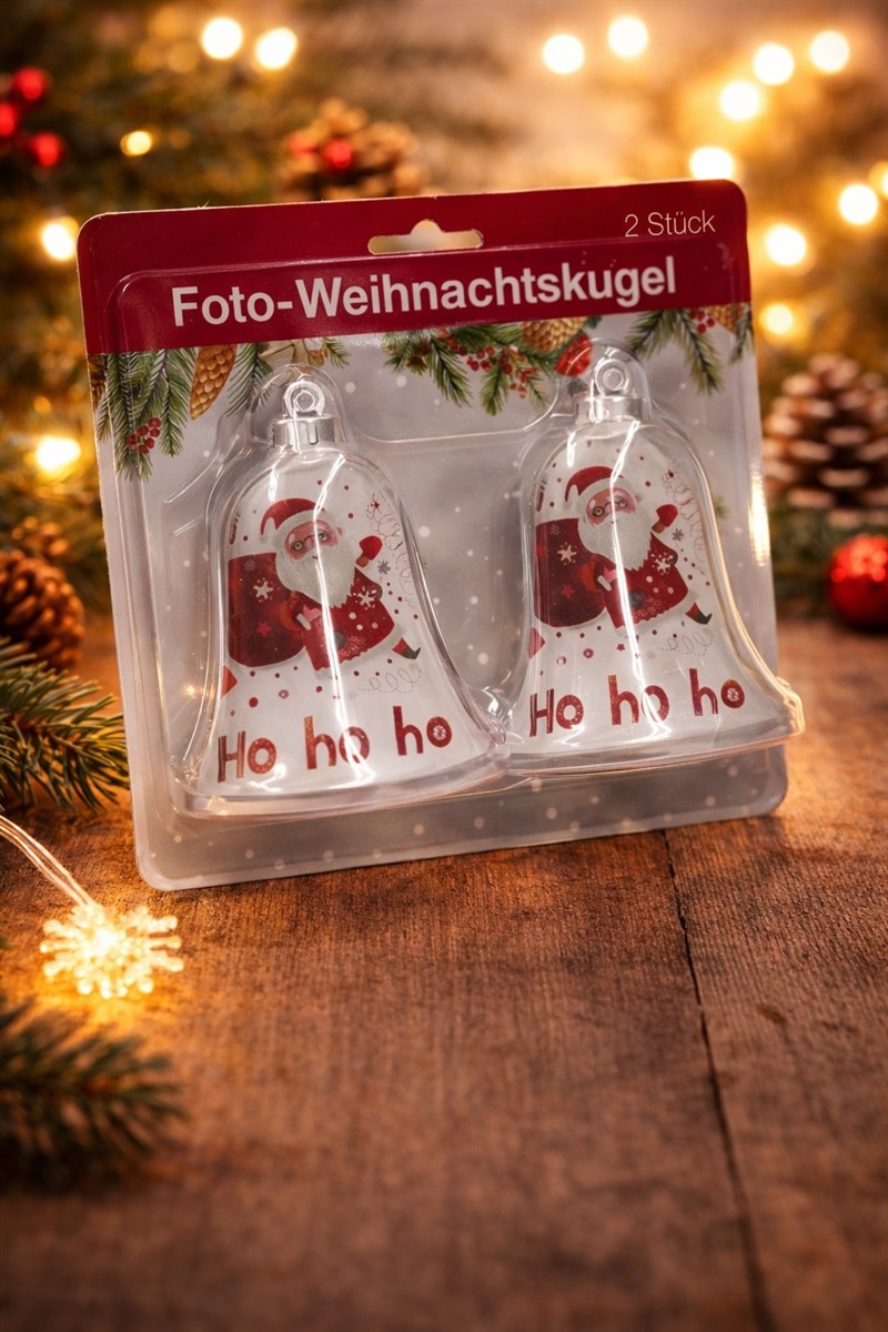 Weihnachtskugel, Foto-Weihnachtskugel, 2 Stück, Santa Claus, Ho ho ho