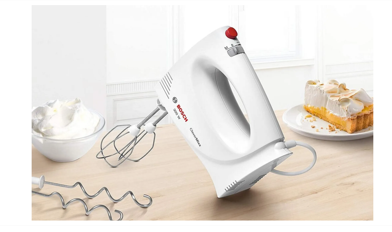 Bosch CleverMixx MFQ3010 Handmixer, Weiß, 70x184x140mm 2 Stufen Turbo Knethaken Schneebesen