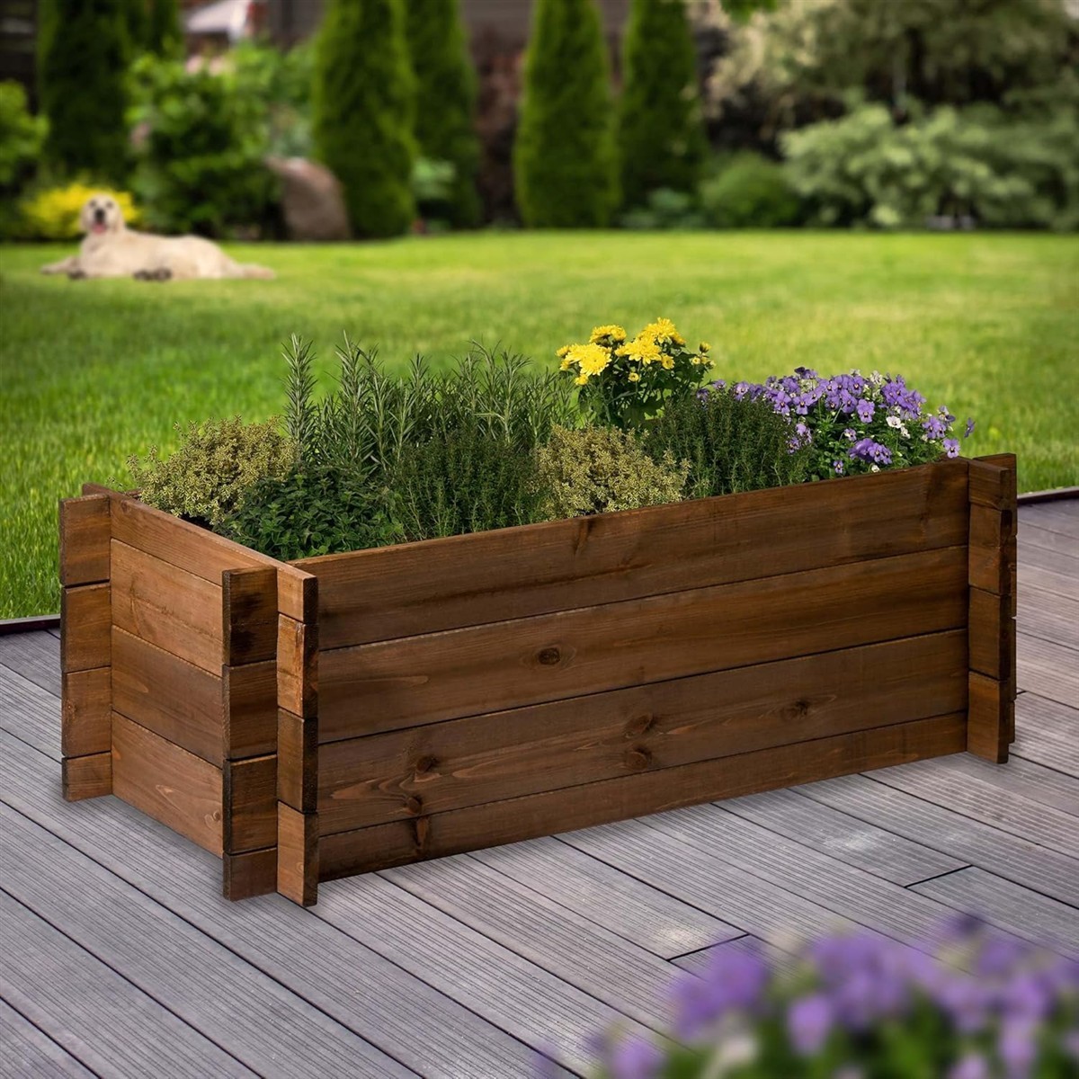 Pflanzkasten, Holzkasten, Blumenbeet, Gartencontainer, Bordüre aus Holz