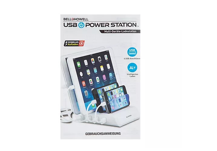 BELL & HOWELL Multi USB Ladestation 4 Ladeanschlüsse Dockingstation weiß