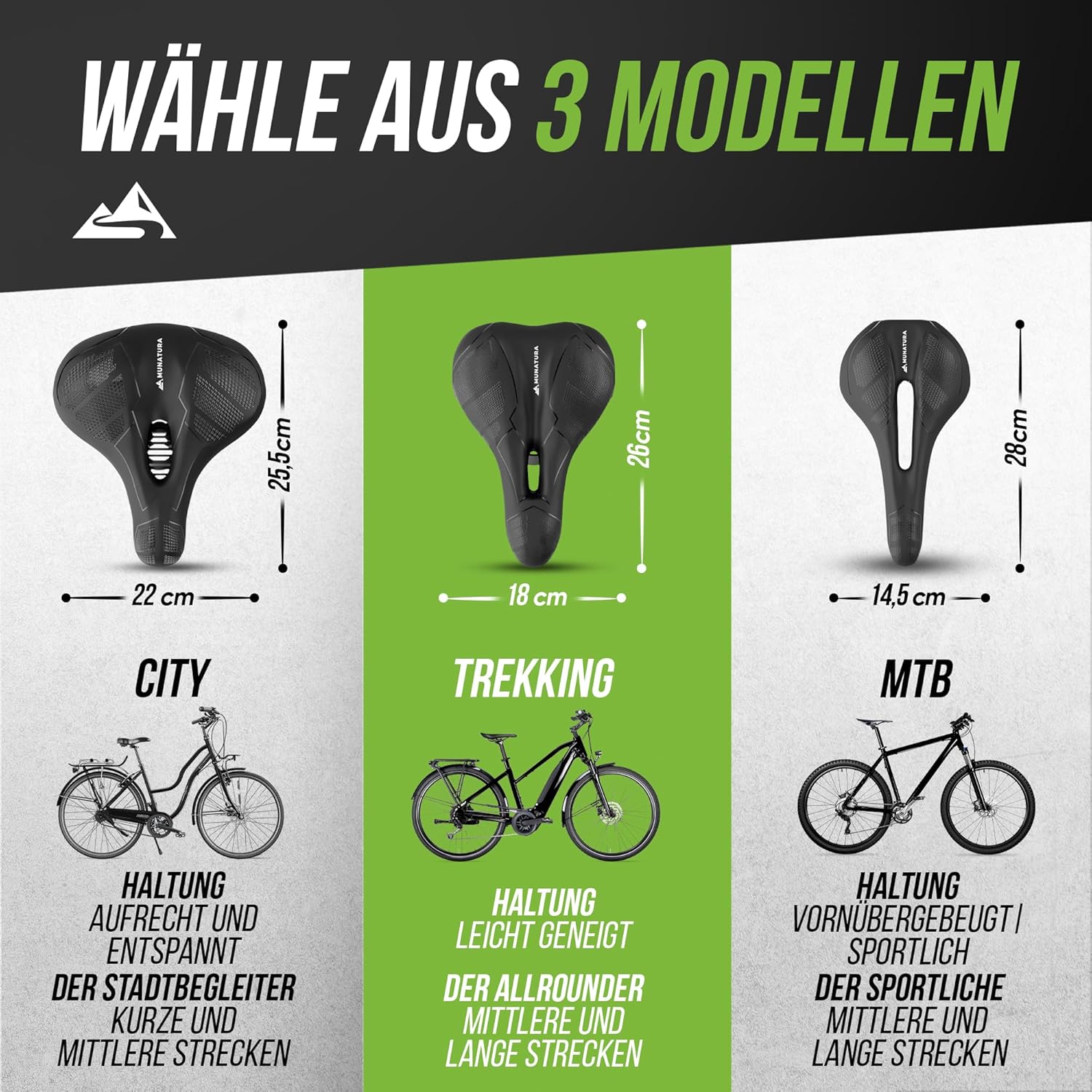 MUNATURA Fahrradsattel mit Memory Foam Fahrradsattel Sattel Trekking