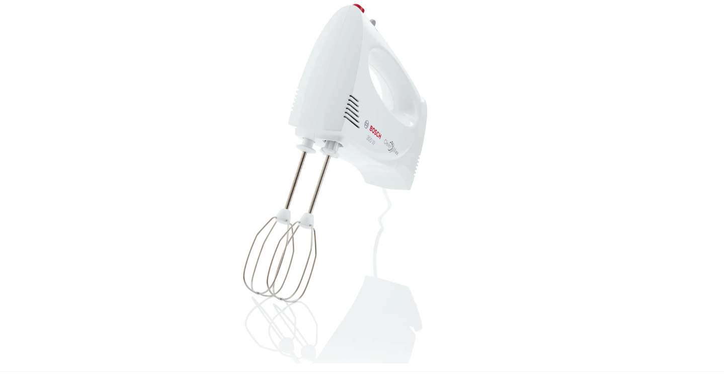Bosch CleverMixx MFQ3010 Handmixer, Weiß, 70x184x140mm 2 Stufen Turbo Knethaken Schneebesen
