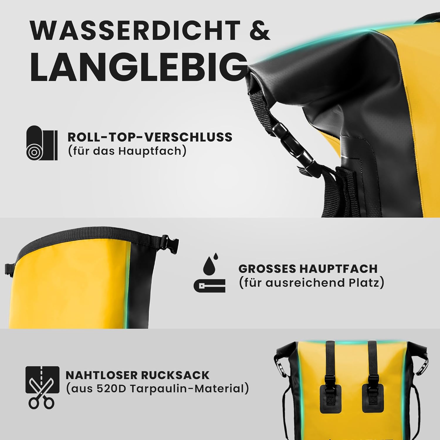 Nordlight Wasserdichter Rucksack Dry Bag 35l - Roll Top Rucksack Kurierrucksack gelb