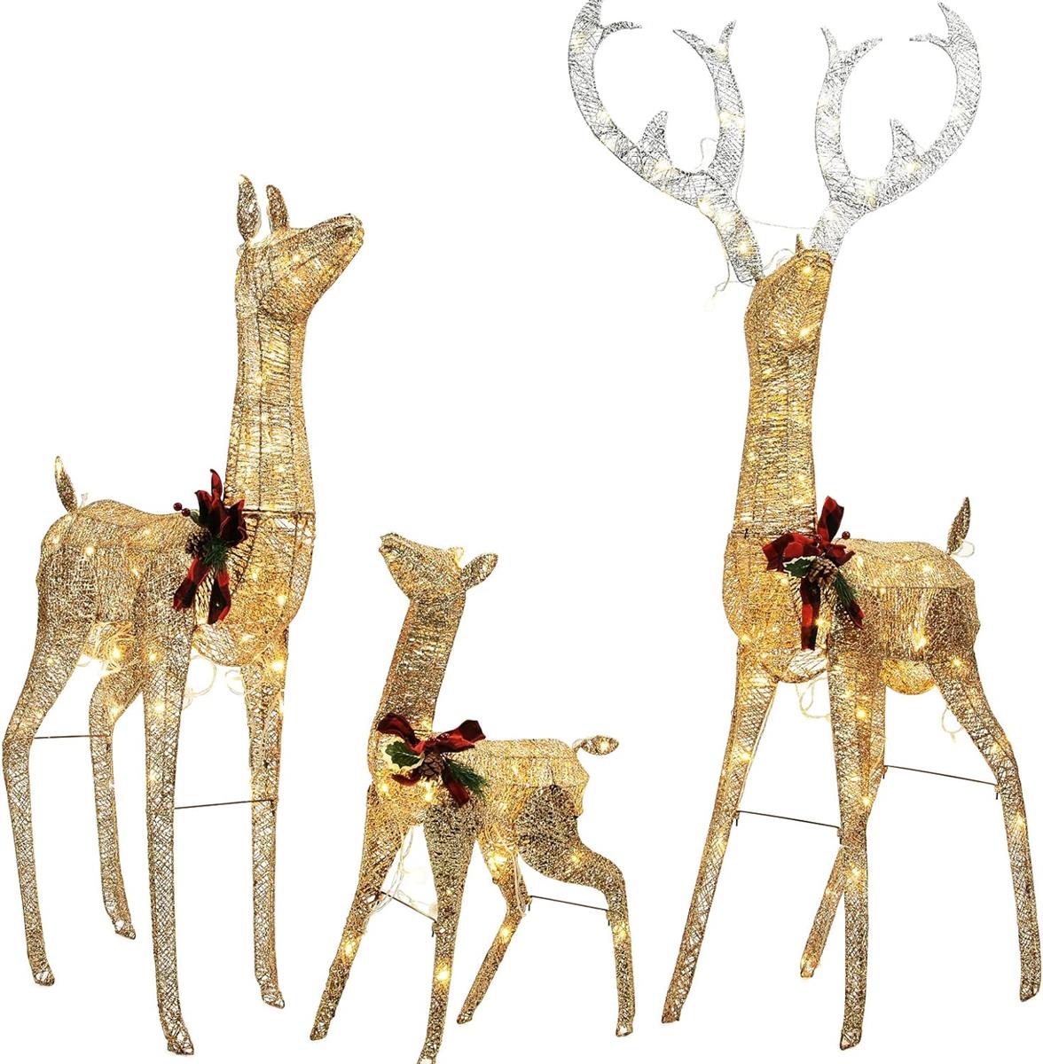 DMS Rentier Familie Weihnachtsfigur mit 187 LEDs Weihnachtsbeleuchtung