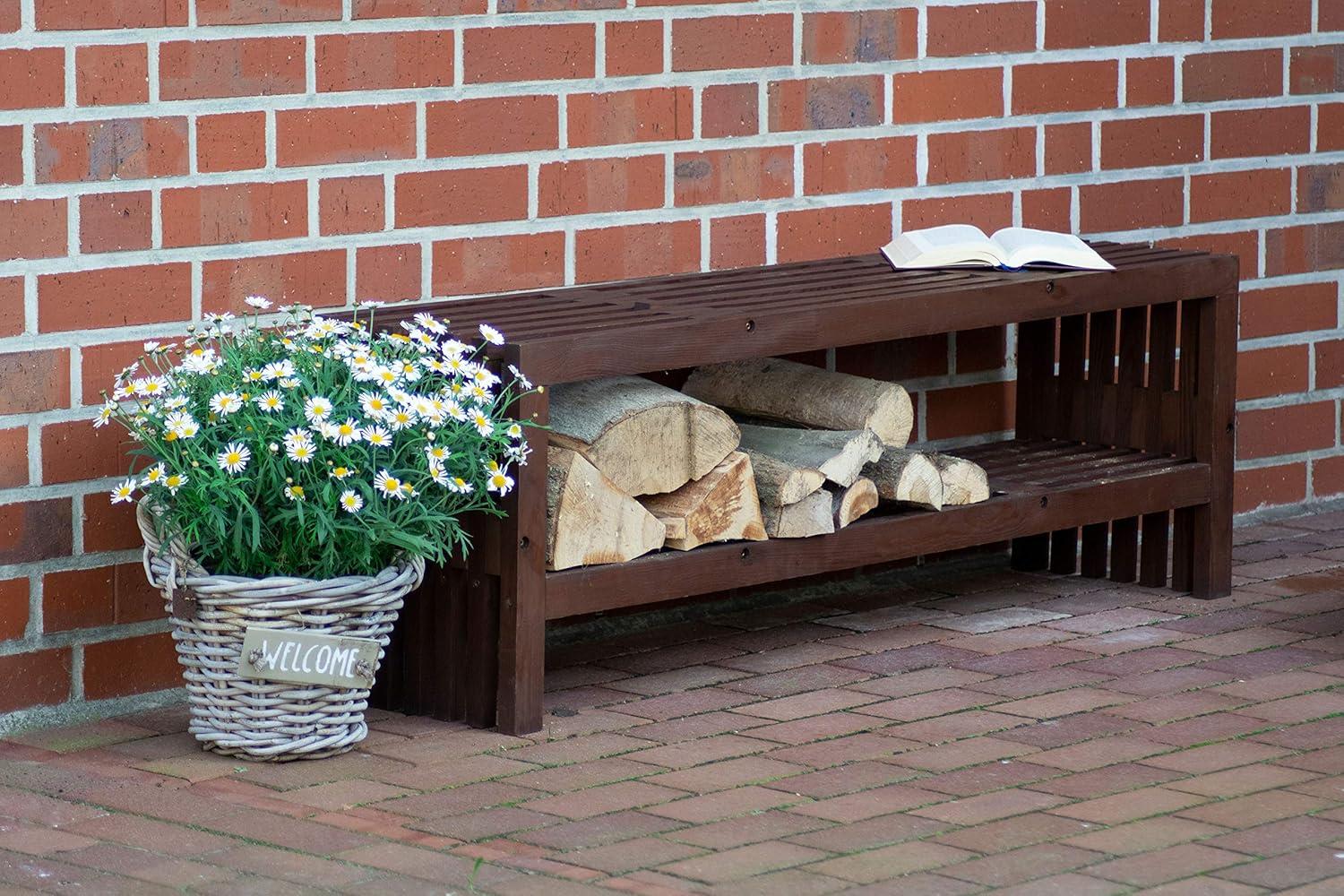 Dobar Gartenbank Svensson mit Kaminholzfach Sitzbank Holzbank braun DH127