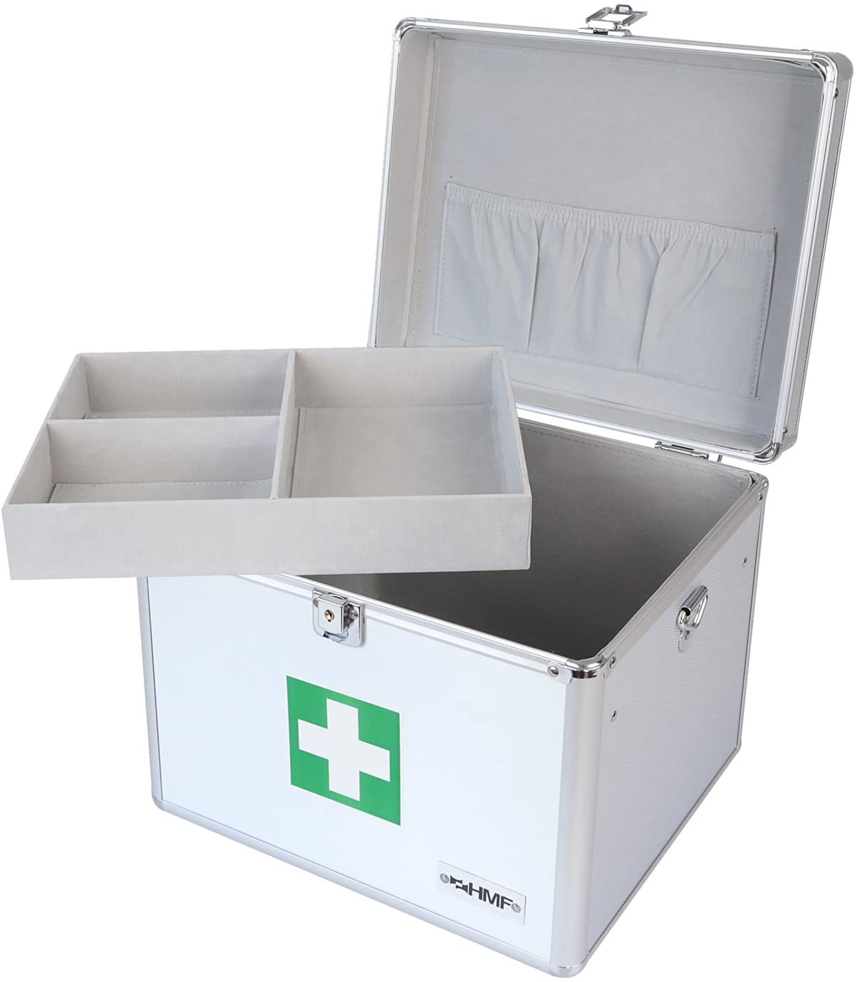 Erste-Hilfe-Koffer, Aluminium, Weiß, Fächer-Einsatz, Kreuzsymbol