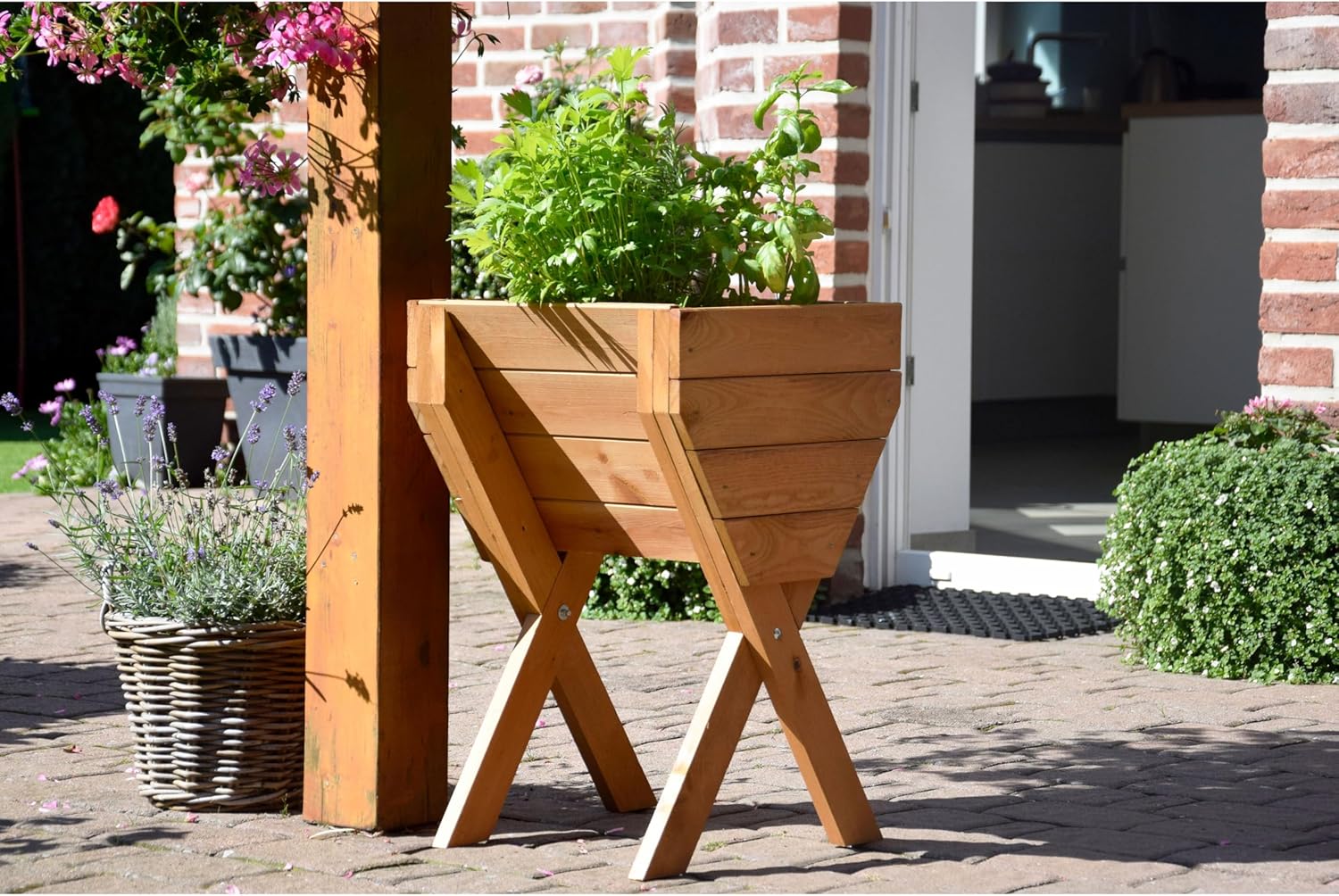 dobar Hochbeet Salatbeet Bausatz Massivholz | Balkonbeet klein Pflanzkasten für Anbau Kräuterbeet aus Holz Braun 39 x 40 x 61 cm