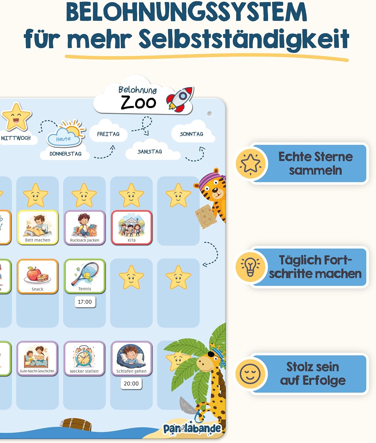 Belohnungstafel, Selbstständigkeit, Sterne sammeln, Tagesplan für Kinder, Magnetische Aufgaben