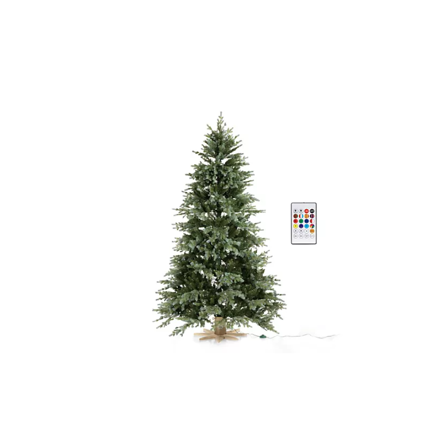 Künstlicher Weihnachtsbaum, grüne Tanne, integrierte Beleuchtung, Fernbedienung, Holzständer