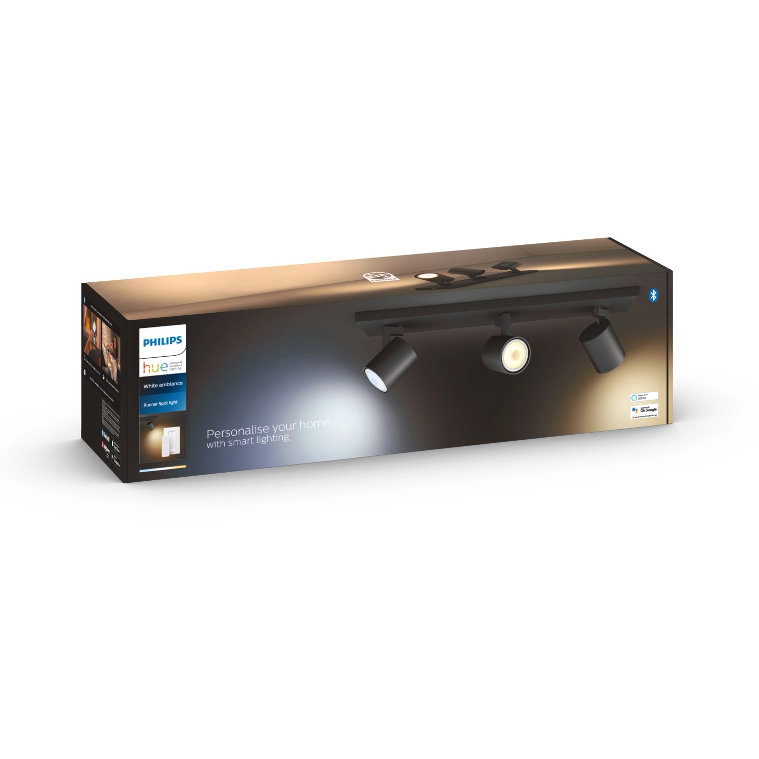 Philips Hue Spot 3 flg. White Ambiance Runner Schwarz 3 x 250 lm inkl. Dimmer