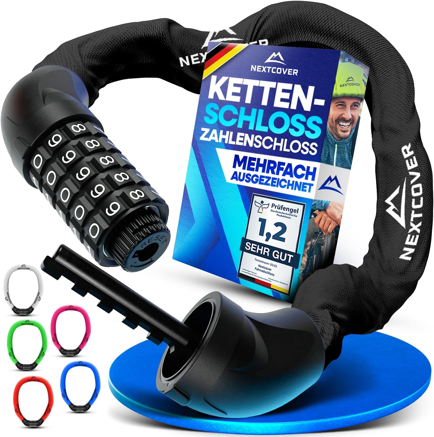 NEXTCOVER Fahrradschloss LockOne mit Zahlencode - SAFESECURE Zahlenschloss hohe Sicherheit Fahrradschloss Zahlenschloss robustes & langlebiges Kettenschloss Fahrrad Bike Lock