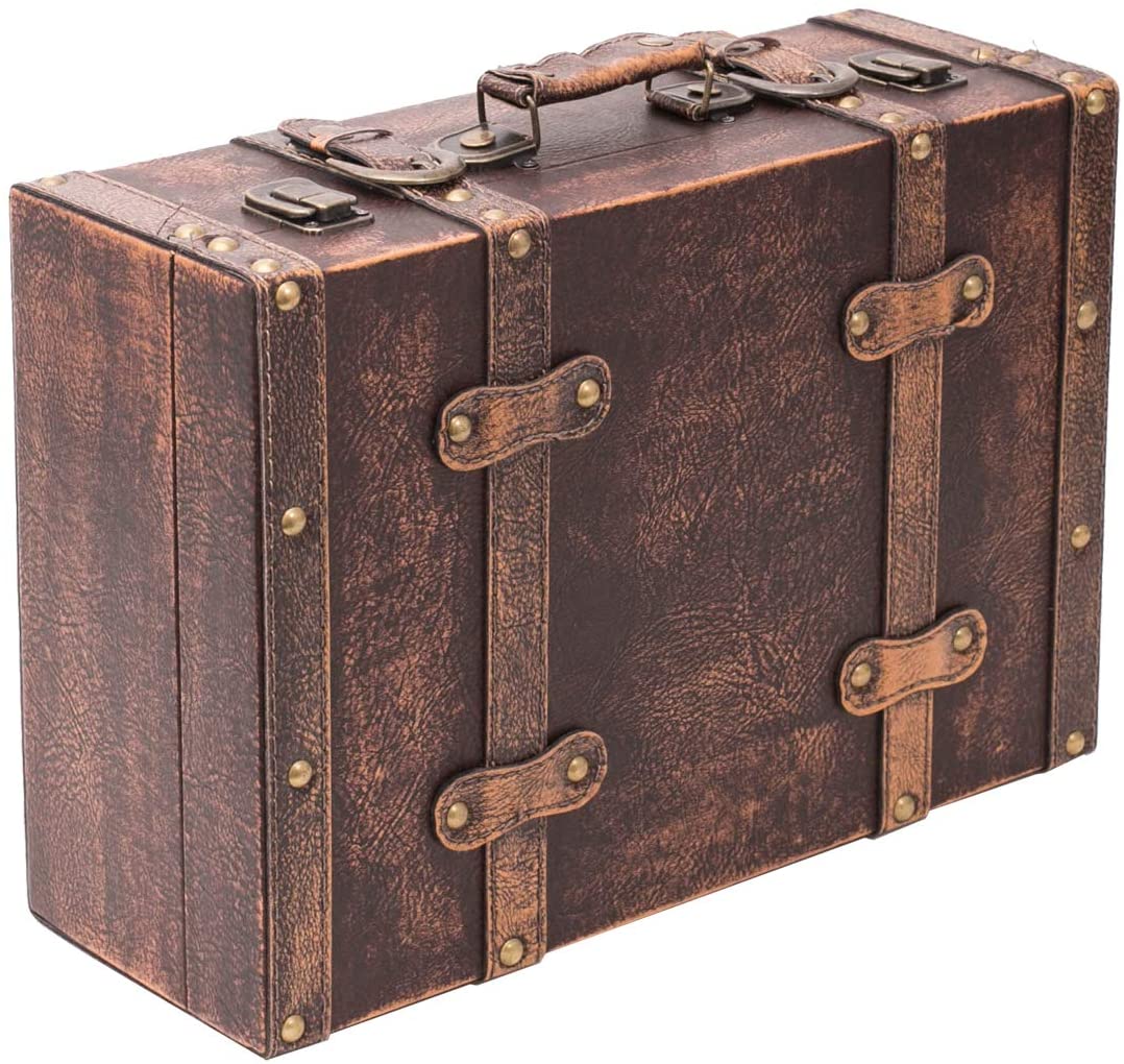 HMF 2er Set Schatztruhe Vintage Koffer aus Holz braun 38+44cm